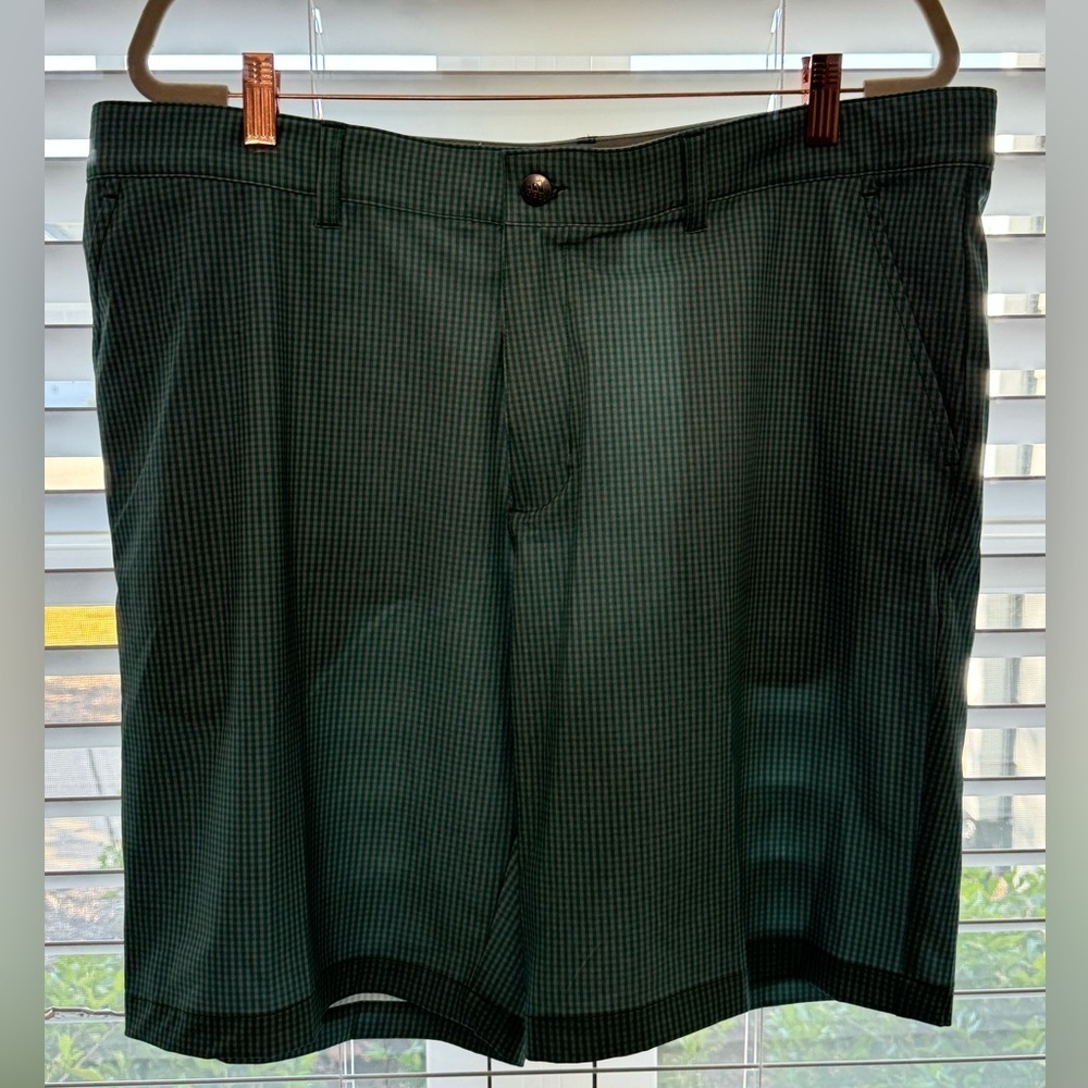adidas Men’s Green & Blue Gingham Flat Front Performance Golf 🏌️‍♂️ Shorts - 38